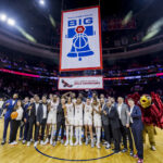 Saint Joseph's celebrates its victory in the inaugural Big 5 Classic at the Wells Fargo Center on December 2, 2023. (Photo: Wells Fargo Center)