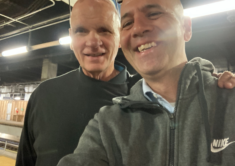 Phil Martelli poses with me for a selfie before boarding an early-morning Amtrak train to Washington, D.C., last October for Atlantic 10 Media Day. (Photo: Aaron Bracy)